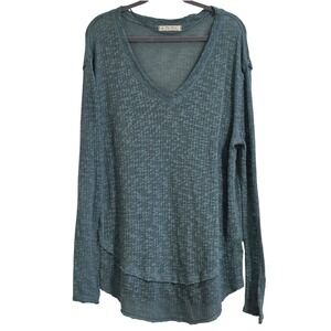 Free People We The Free Ocean Air Hacci Top Women Medium Teal V Neck Oversized